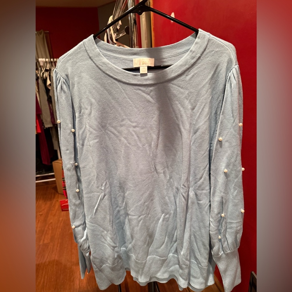 Belle Light Blue Sweater with Pearl Details